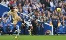  ?? Photograph: Glyn Kirk/AFP/Getty Images ?? Raheem Sterling, who was deployed in an unfamiliar wing-back role, competes for the ball with Brighton’s Pervis Estupiñán.