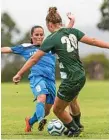  ?? PHOTO: DSL PHOTOGRAPH­Y ?? CLOSE BATTLE: SWQ Thunder player Jess Fry (left) battles for possession of the ball.