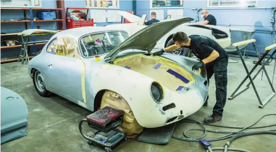  ??  ?? Above: Following an ‘off’ in a rally, this A coupé has undergone localised repair and is now ready for paint before heading into action