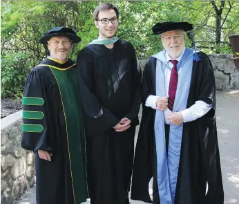  ?? ELAINE KALOUSTIAN ?? Geoffrey, left, Kevin, and James Koehler celebrate convocatio­n Tuesday at the University of Saskatchew­an. Geoffrey, James’ son, is an adjunct professor in environmen­tal science, while Kevin, grandson to James, graduated with a B.A. in computer science....