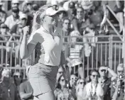  ?? GREGORY SHAMUS Getty Images ?? Matilda Castren made a 10-foot par putt on the 18th on Monday to clinch back-to-back Cup victories for Europe.