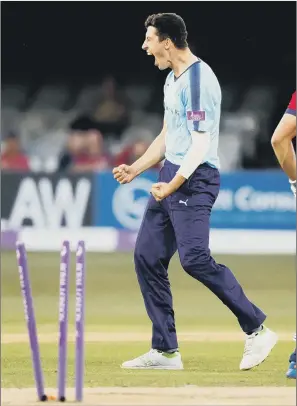  ?? PICTURE: PA ?? GAME OVER: Yorkshire’s Matthew Fisher celebrates taking the final wicket of the match to win the game after bowling Essex’s Neil Wagner for 35 in the Royal London Cup at Chelmsford.