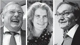  ?? DPA/UCLA/PA ?? Reinhard Genzel, left, Andrea Ghez and Roger Penrose were awarded the Nobel Prize in physics Tuesday for their work in advancing our understand­ing of black holes.