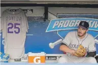  ?? | AP ?? The Rockies’ Nolan Arenado sits near late manager Don Baylor’s jersey in the dugout Tuesday in Cleveland.