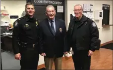  ?? SUBMITTED PHOTO ?? Marple Police Chief Brandon Graeff, left, was joined by predecesso­rs Frank Dunn, center, and Tom Murray for his ceremonial swearing in.