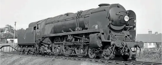  ?? JOHN TILEY ?? SR Merchant Navy Pacific No. 35023 Holland-Afrika Line is seen at Weymouth shed on September 17, 1966.