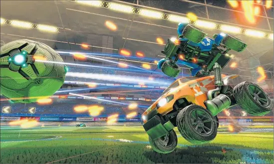  ?? Psyonix ?? THE VEHICLES in “Rocket League” try to smack a ball into the goal, an idea that has gone on to attract more than 12 million players and garner awards attention.
