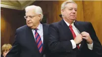  ?? (Yuri Gripas/Reuters) ?? SEN. LINDSEY GRAHAM (right) arrives to introduce David Friedman at a Senate Foreign Relations Committee hearing on Friedman’s nomination to be US ambassador to Israel last month on Capitol Hill in Washington.