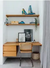  ??  ?? TOP LEFT In Tyler’s room, the built-in desk and shelves are by WRW & Co and the Maggie Rattan Flex chair is from A&C Homestore.