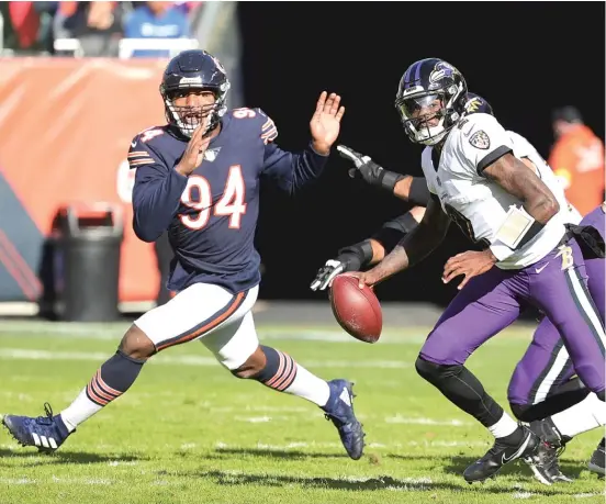  ?? JONATHAN DANIEL/GETTY IMAGES ?? Bears outside linebacker Robert Quinn, the NFC Defensive Player of the Month for November, had 5½ sacks last month, including 3½ against the Ravens.