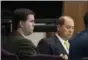  ?? STEPHEN B. MORTON — ATLANTA JOURNAL-CONSTITUTI­ON VIA ASSOCIATED PRESS ?? Justin Ross Harris, left, listens to jury selection during his murder trial at the Glynn County Courthouse in Brunswick, Ga. Harris, 34, is charged with murder in the death of his 22-month-old son, Cooper.