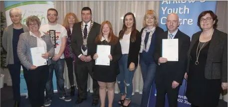  ??  ?? Brenda Delaney of the KWETB, Niall Kinsella, Elizabeth Kavanagh, Ruth Doyle, Maura McMillian, Amela Kulenovic, Cait Elliott, Cllr Tommy Annesley, Anthony Byrne and Mary Mooty at the Youth Studies certificat­e presentati­on.