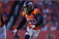  ?? JACK DEMPSEY — THE ASSOCIATED PRESS FILE ?? Denver Broncos outside linebacker Von Miller (58) reacts against the Baltimore Ravens during the second half Sunday, Oct. 3, in Denver.