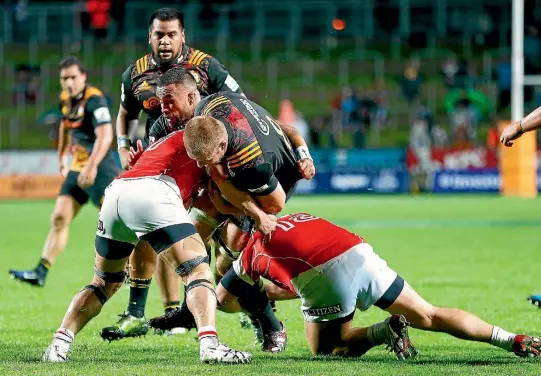  ?? PHIL WALTER/GETTY IMAGES ?? Chiefs co-captain Sam Cane was one of many to feel the heat from the Sunwolves defence on Saturday night.