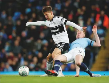  ?? Reuters ?? Manchester City’s Kevin De Bruyne (right) in action against Fulham. De Bruyne only recently returned from another knee problem that forced him to miss two months this season.