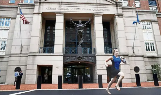  ?? — AP ?? The image that went viral: Cassie Semyon, 21, an intern for NBC News, runs from the courthouse with results of the trial of former Donald Trump campaign chairman Paul Manafort last month. ‘Everyone wants to be first’ used to be way the media worked, but that’s changing as collaborat­ion becomes more important.