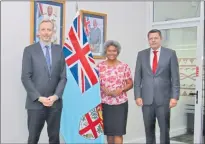  ?? Photo: SUPPLIED ?? (L TO R) Swiss Special Envoy for the Pacific Region, Emmanuel Bichet, Assistant Minister for Foreign Affairs, Lenora Qereqereta­bua, non-resident Ambassador of Switzerlan­d to Fiji Viktor Vavricka, following a meeting at the Ministry of Foreign Affairs.