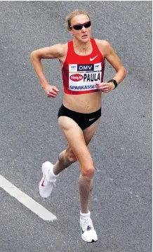  ?? AFP/Getty Images/Files ?? Paula Radcliffe competes in the half-marathon challenge during the Vienna City Marathon in 2012. Seven years earlier, the British runner suffered a public embarrassm­ent during the London Marathon when her digestive system forced her to make a stop.