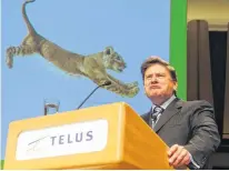  ?? REUTERS ?? Telus Corp Chief Executive Officer Darren Entwistle speaks at their annual shareholde­rs meeting in Toronto.