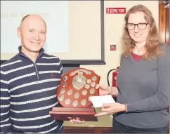  ?? ?? Chairman John Hawe presenting Catherine Verling with the Club Person of the Year award, for the 2022/2023 season.