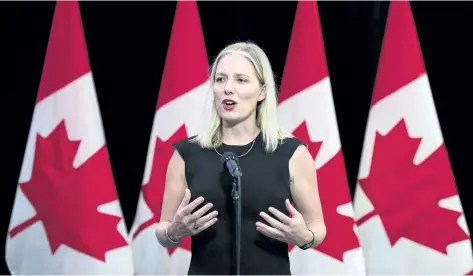  ?? THE CANADIAN PRESS FILES ?? Environmen­t and Climate Change Minister Catherine McKenna speaks to the media before the Liberal cabinet retreat in London, Ont., on Jan. 12.