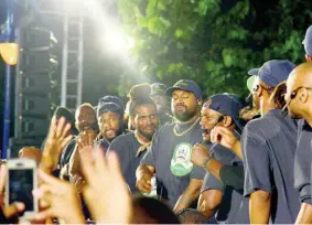  ??  ?? Kanye West performs with choir at Sunday Service held Emancipati­on Park, New Kingston, on Friday, October 18.
at