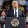  ?? SPENCER PLATT / GETTY IMAGES ?? President Donald Trump speaks at a rally Tuesday in West Virginia, the day two former associates became felons.