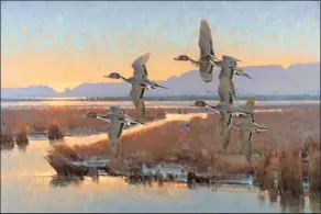  ??  ?? Jim Morgan, Courtship Flight, oil on linen, 20 x 30” Dec. 7-Apr. 13, 2019: James Morgan Retrospect­ive Exhibit: Moments in the Wild STEAMBOAT ART MUSEUM | Steamboat Springs, CO | (970) 870-1755 | www.steamboata­rtmuseum.org