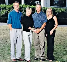  ??  ?? Hitting back: Nate Lashley (top) and with parents Rod and Char and girlfriend Leslie (above)