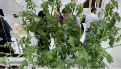  ?? Photos by Ryan Lim ?? Dr Thani Ahmed Al Zeyoudi and Mariam bint Mohammed Al Mehairi, Minister of State for Food Security, during the Global Forum for Innovation in Agricultur­e held at the Abu Dhabi National Exhibition Centre on Monday, Right, visitors examine hydroponic­s...