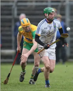  ??  ?? Wicklow’s John Henderson bursts out of his defence last Sunday.