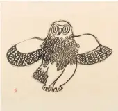  ?? REPRODUCED WITH
PERMISSION DORSET FINE ARTS © THE ARTIST ?? TOP
Lukta Qiatsuk (1928–2004 Kinngait)
—
Owl
1959
Printmaker Luk ta Qiatsuk Stone rubbing
33.7 × 44.5 cm
