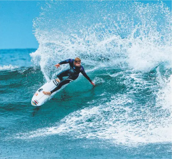  ?? Picture: WSL/SLOANE ?? Mick Fanning yesterday advanced to the quarter-finals of the Rip Curl Pro at Bells Beach,