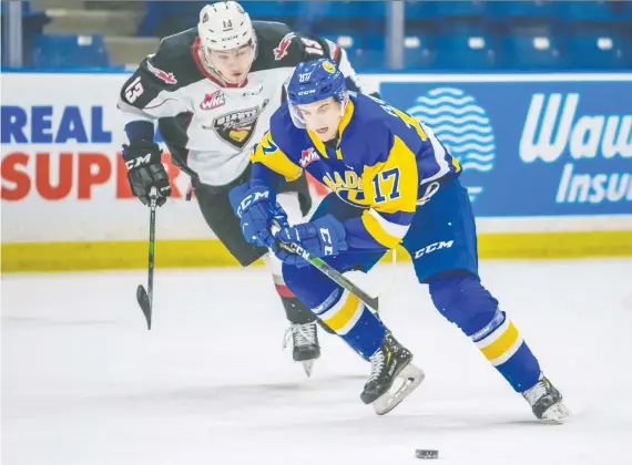  ?? PHOTOS: OWEN WOYTOWICH ?? Saskatoon forward Eric Florchuk earlier this month. On the weekend, the Blades dumped Winnipeg 8-3 on Friday before losing 5-4 in overtime to Moose Jaw.