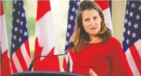  ?? SEBASTIEN ST-JEAN/AFP/GETTY IMAGES FILES ?? Conservati­ves may find their Trudeau criticism “Not as advertised” harder to use on Chrystia Freeland, writes Andrew MacDougall.