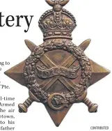  ?? CONTRIBUTE­D ?? A 1914/1915 British Star medal, like the one pictured, belongs to a Pte. Alexander. John Joseph Higgins is trying to find out who Pte. Alexander is after discoverin­g the medal in items passed down through his family.