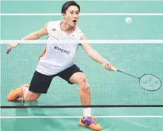  ?? — AFP photo ?? Kento Momota playing a shot during his men’s singles semi-final match against China’s Xue Song at the Yonex-Sunrise India Open badminton tournament in New Delhi in this April 2, 2016 file photo Japan’s.