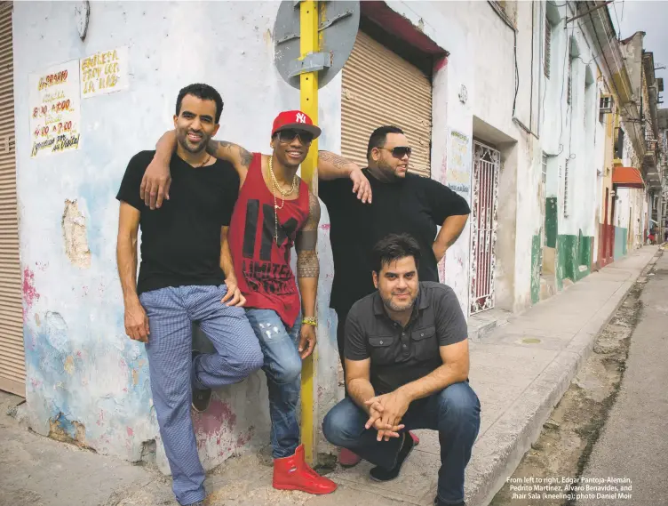  ??  ?? From left to right, Edgar Pantoja-Alemán, Pedrito Martinez, Álvaro Benavides, and Jhair Sala (kneeling); photo Daniel Moir