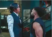  ?? NETFLIX ?? Kelly Rowland as Mea and Trevante Rhodes as Zyair ride a jagged edge of legal trouble in “Mea Culpa.”