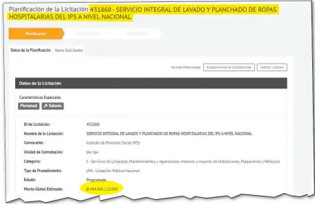  ?? ?? Publicació­n del proyecto de licitación con el ID N° 431.868 en el portal web de la Dirección Nacional de Contrataci­ones Públicas.