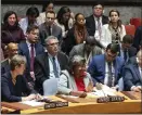  ?? CRAIG RUTTLE
THE ASSOCIATED PRESS ?? Linda ThomasGree­nfield, U.S. ambassador to the United Nations, speaks after abstaining as the United Nations Security Council passes a resolution demanding a cease-fire in Gaza at U.N. headquarte­rs Monday.