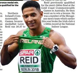  ??  ?? Thomas Barr celebratin­g his bronze medal win. RIGHT: Sprinter Leon Reid who qualified for the 200m final.