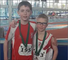  ??  ?? D.M.P’s Conn Mernagh and Kevin O’Mahony, both of whom will be competing at the national indoors on March 25, Kevin in Under-12 600m and Conn in Under-13 600m.