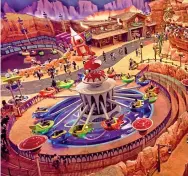  ??  ?? THRILLS: Warner Bros’ Dynamite Gulch and, inset right, Tom in a Flintstone­s booth in Bedrock