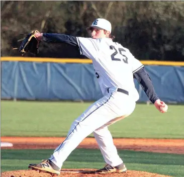  ??  ?? Gordon Lee senior pitcher Ethan Clark took a perfect game into the top of the seventh last Thursday and the Trojans went on to a 3-0 win over Trion. (Messenger photo/Scott Herpst)