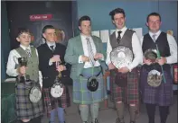  ??  ?? IN TUNE: junior winners of this year’s Lochaber Gathering festival of piping, from left, Finlay Cameron, Roy Bridge; Calum Craib, South Uist; Angus MacPhee, Inverness; Harris MacLennan, Lesswade; and
Connor Jardine, Airdrie