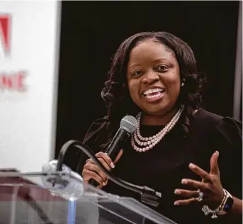  ?? Brett Coomer / Staff file photo ?? Aldine ISD Superinten­dent LaTonya Goffney, pictured in January, was the only Houston-area district leader to join a call for continuing to give standardiz­ed tests to students in the spring.