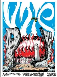  ?? The Associated Press ?? This image taken from the Twitter account of Pearl Jam shows the official poster from the band’s concert on Monday in Missoula, Mont. Republican­s condemned the poster that shows the White House in flames and a bald eagle pecking at a skeleton they say is meant to depict President Donald Trump.