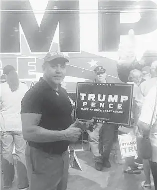  ?? NEW YORK DAILY NEWS PHOTOS VIA FACEBOOK ?? Federal authoritie­s arrested Cesar Sayoc on Friday in Florida in connection to the mailed explosive devices sent to political leaders and outspoken Trump critics. These were pictures he posted to his Facebook.