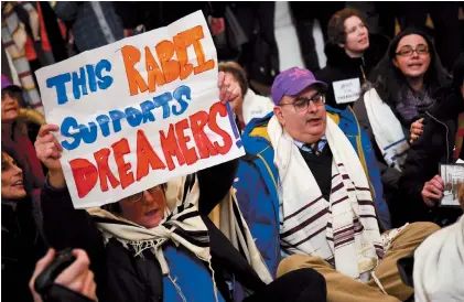  ??  ?? Rabbi Sharon Kleinbaum and others protesting in support of ‘Dreamer’ immigrants, Washington, D.C., January 2018